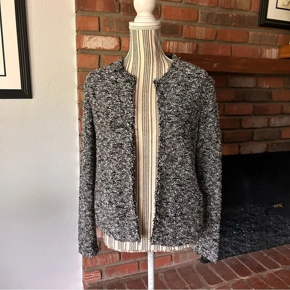 IRO Chada Metal Laced Boucle Open Blazer Jacket in Black & White Sz M - Picture 5 of 14